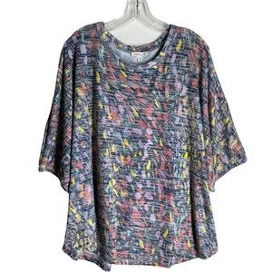 NWT Westbound Womens Shirt Blouse Tunic 2X Short Sleeve Pastel Floral Knit Top